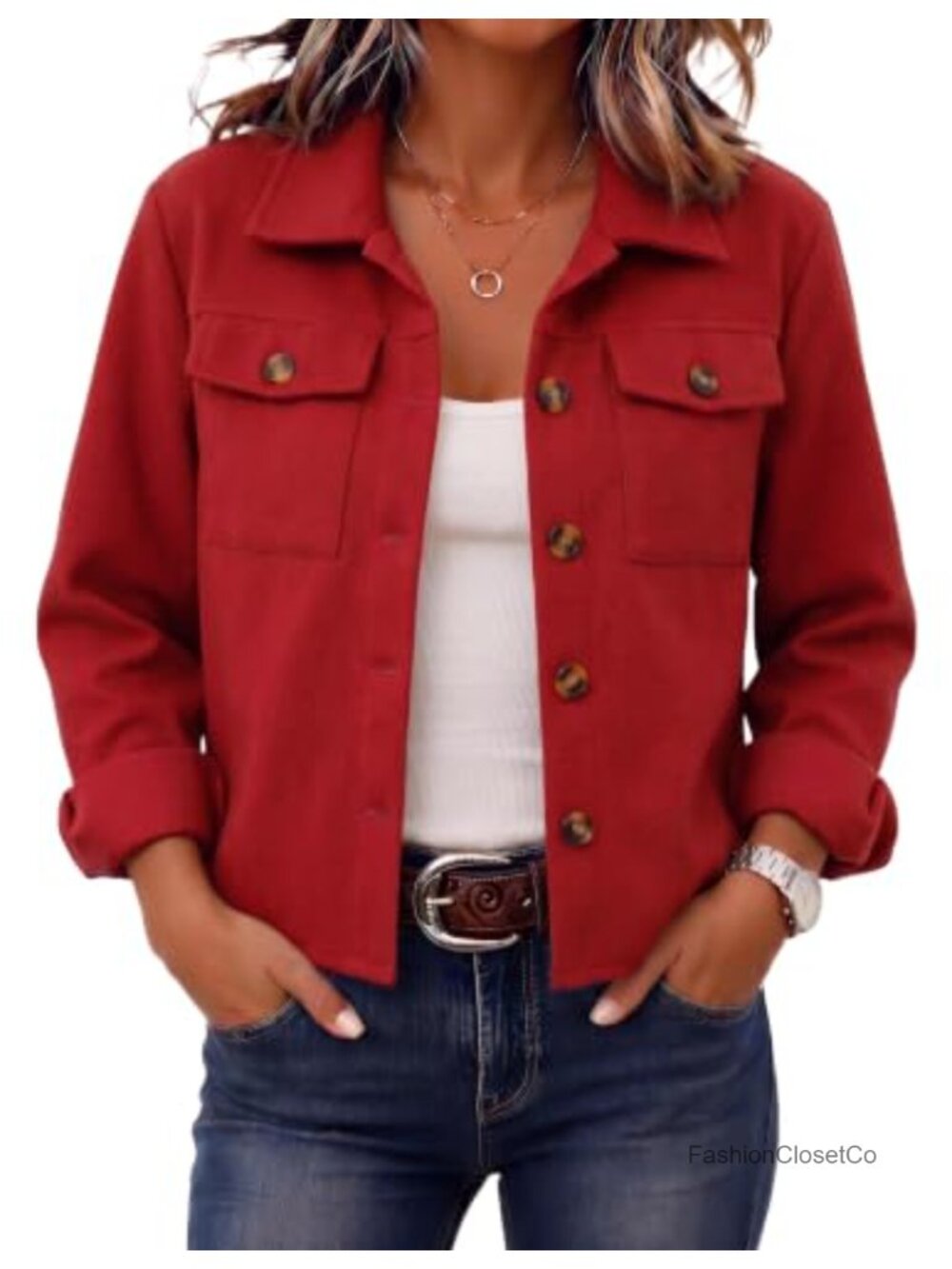 Cropped Plaid Flannel Shacket Button Front Chest Pockets
